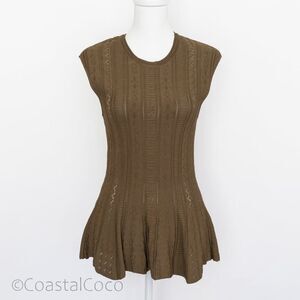 Ronny Kobo Knit Top S Sleeveless Olive Stretch Peplum Sculpted Earthy Fairycore